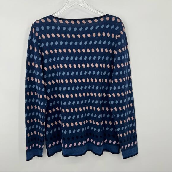 Mansted sweater merino wool blend navy blue tan geometric print pullover XL - Picture 3 of 8